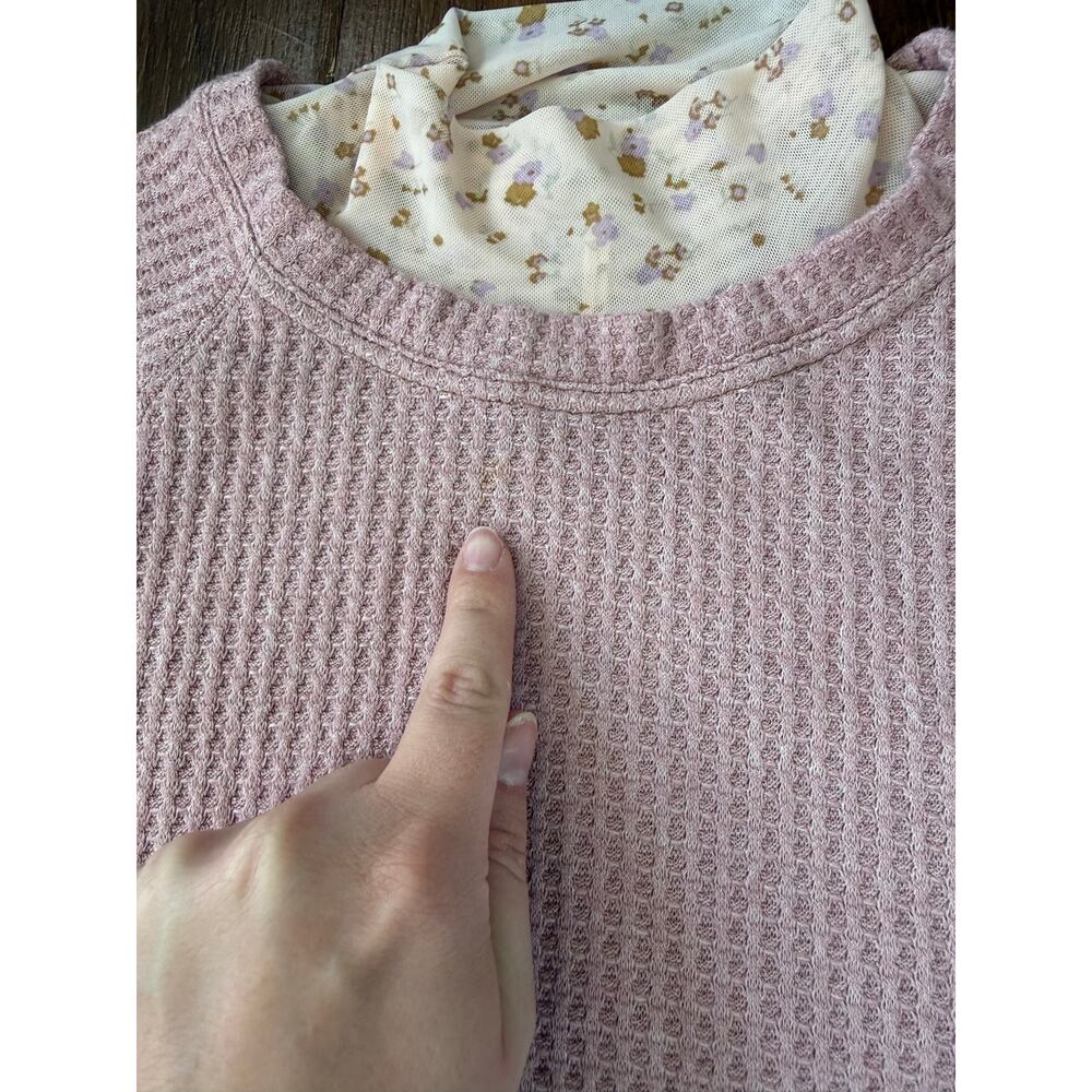 Free People Opposite Attraction Waffle Thermal Ruffle Mini Dress Pink Sz M Boho - Picture 8 of 9